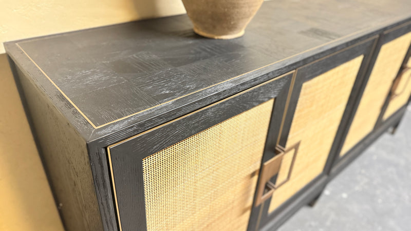 Rattan & Oak Panelled Sideboard