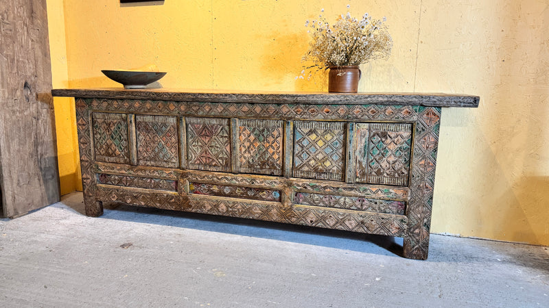 Reclaimed Elm Hand-carved Sideboard