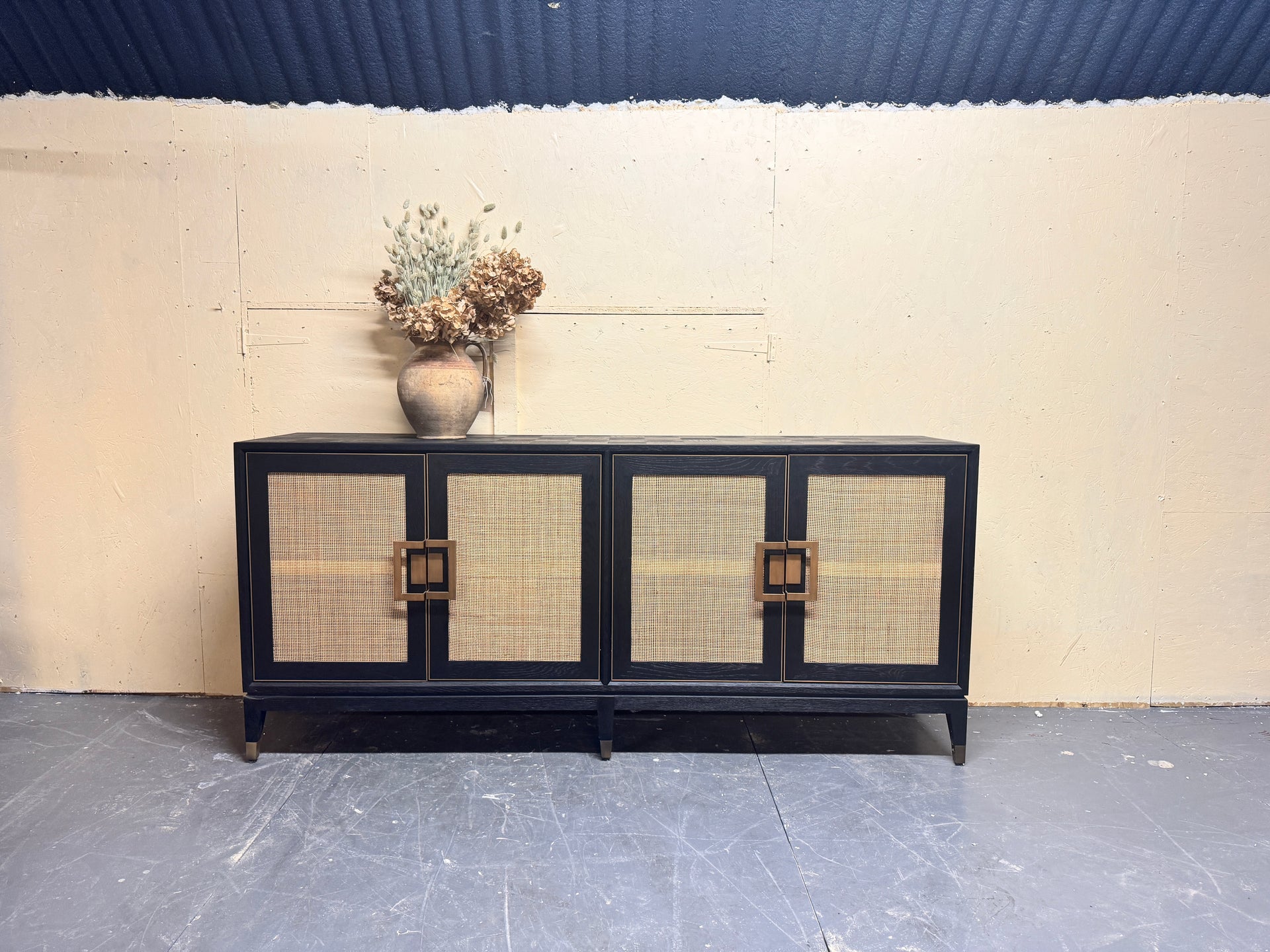 Rattan & Oak Panelled Sideboard