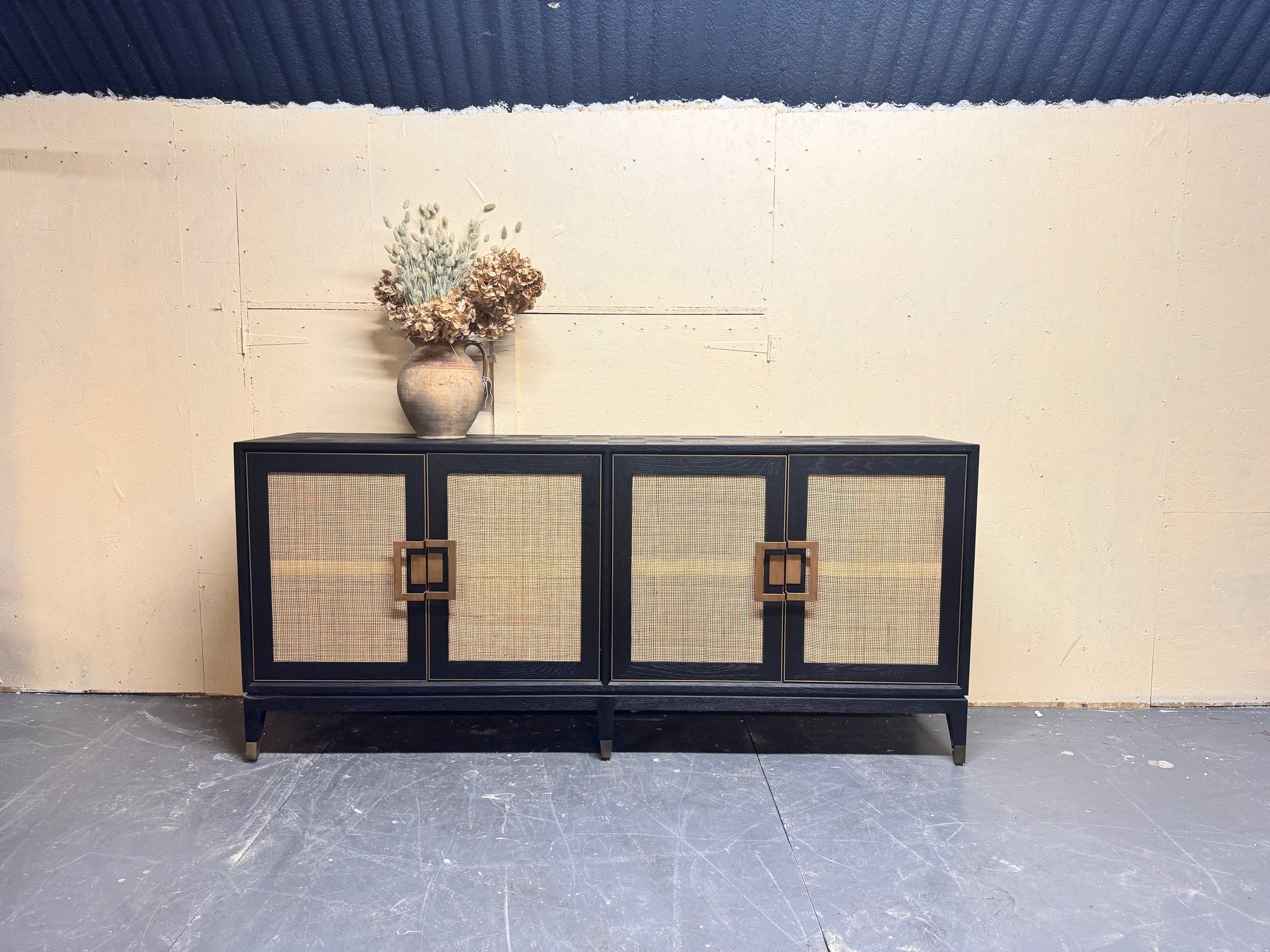 Rattan & Oak Panelled Sideboard