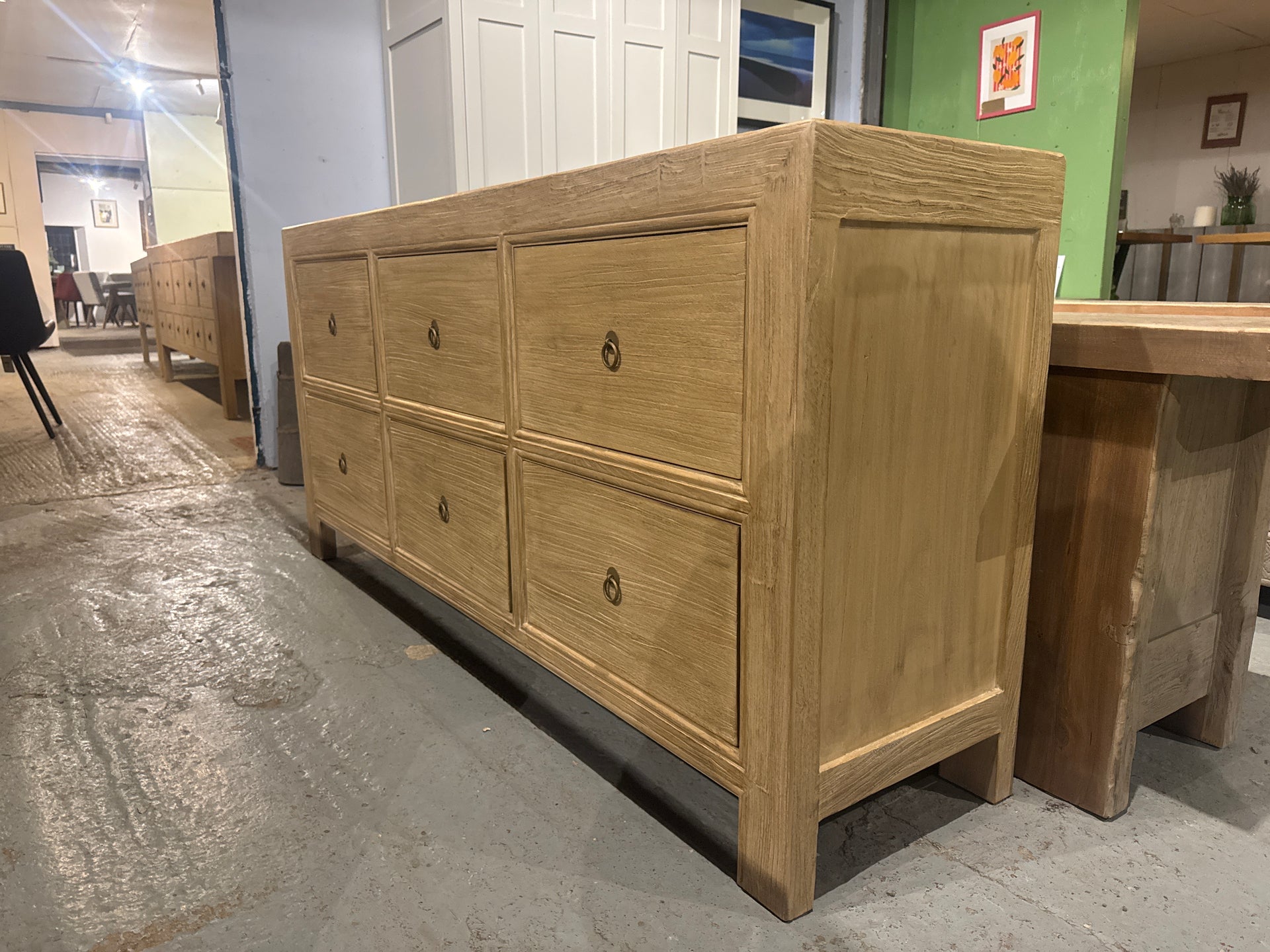 Reclaimed Elm chest of drawers: 180 x 45  x 85 cm
