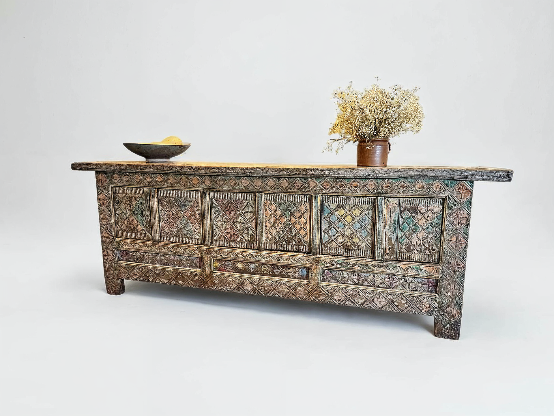 Reclaimed Elm Hand-carved Sideboard