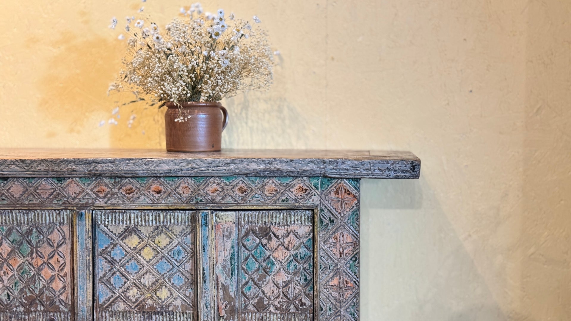 Reclaimed Elm Hand-carved Sideboard