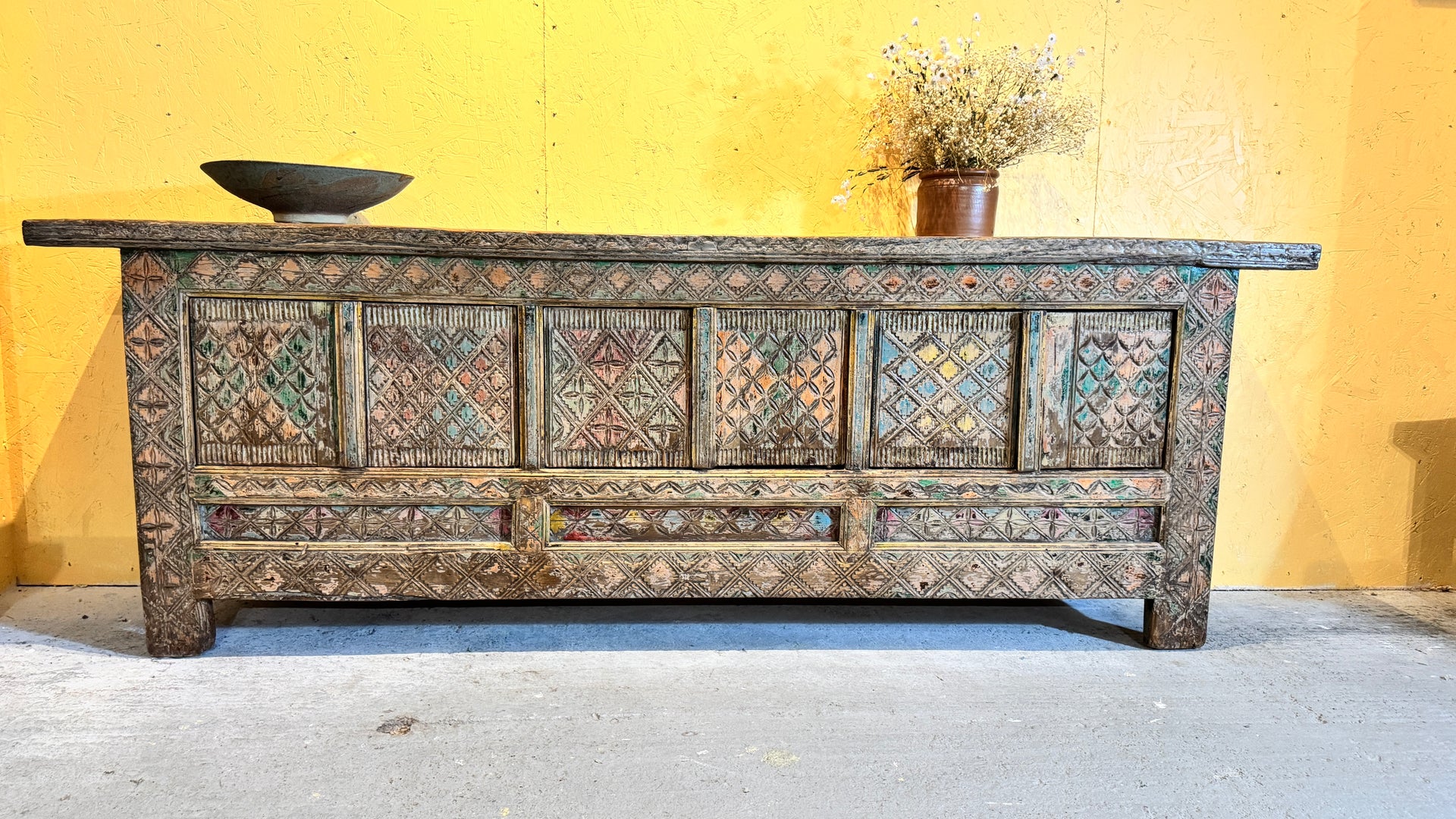 Reclaimed Elm Hand-carved Sideboard