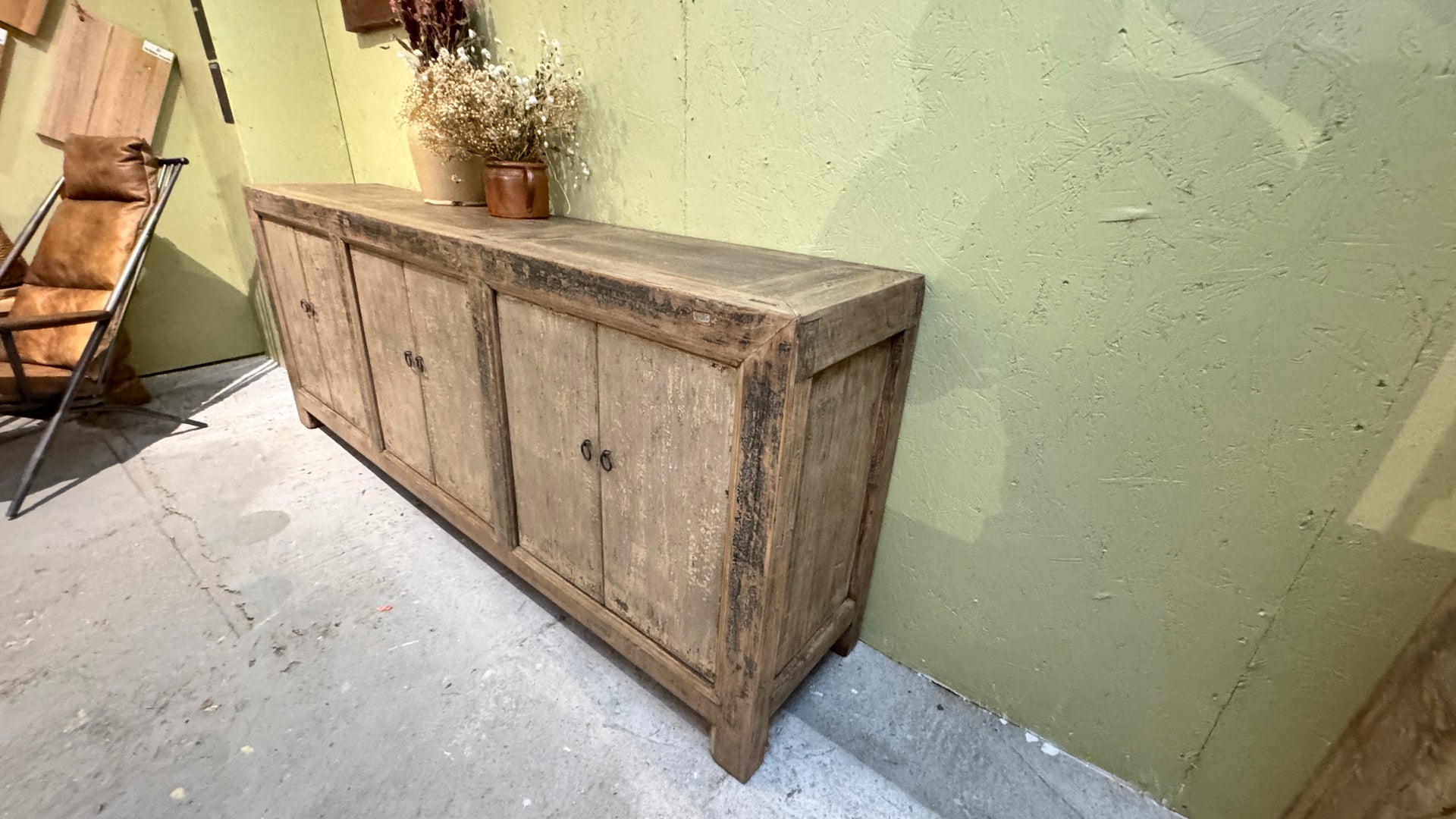 Solid distressed painted elm sideboard