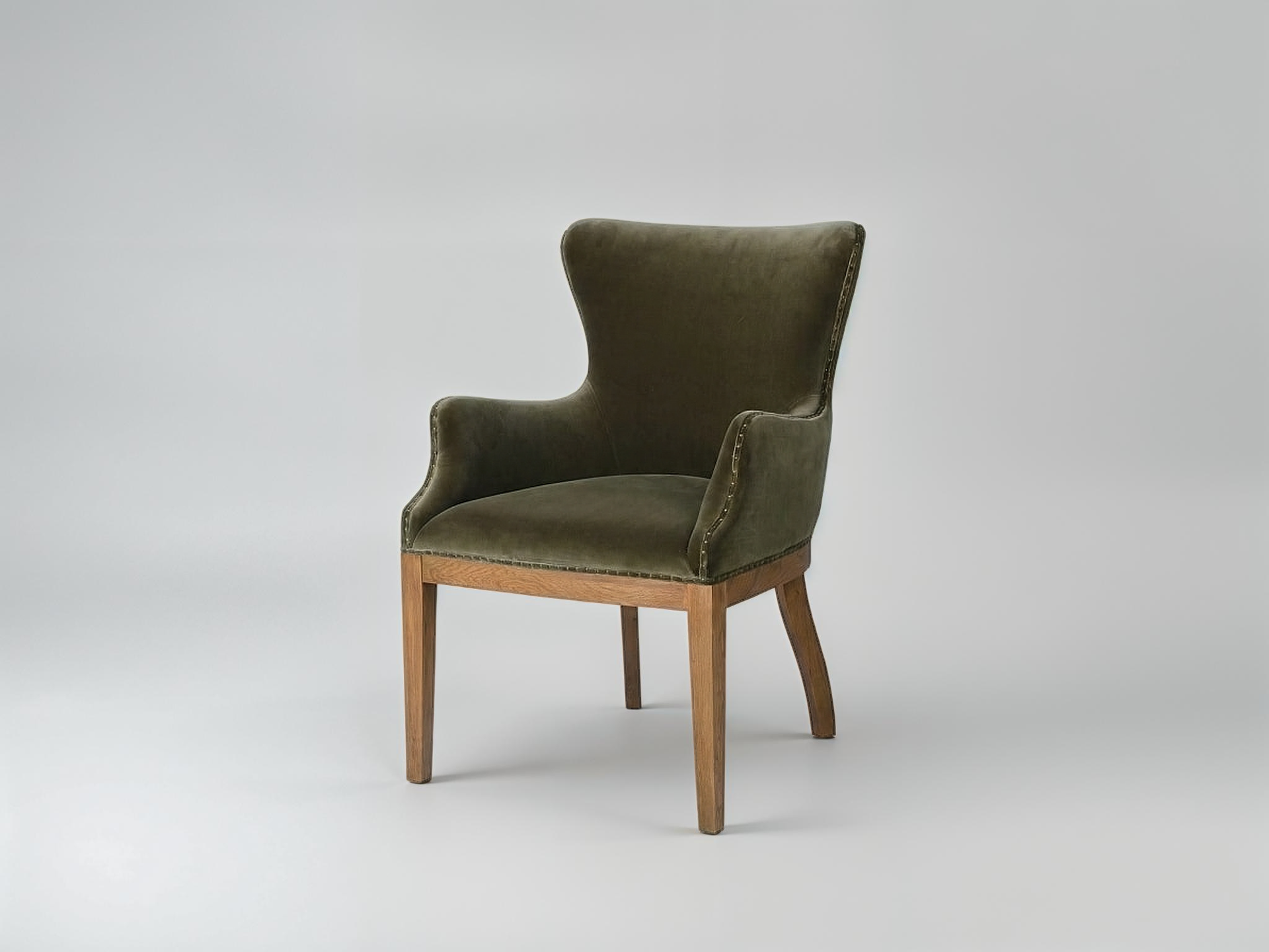 Olive Green Velvet Dining Chair with Ash Frame
