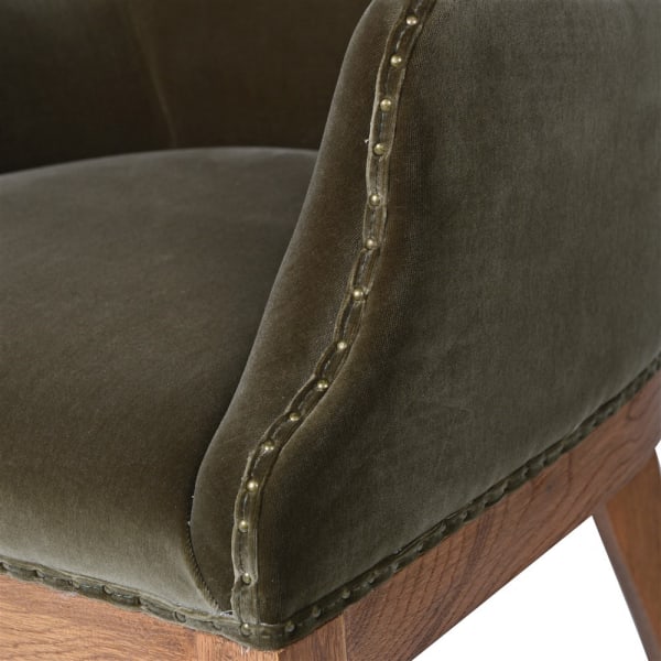 Olive Green Velvet Dining Chair with Ash Frame