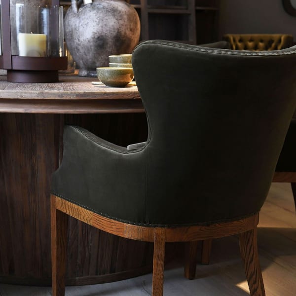 Olive Green Velvet Dining Chair with Ash Frame