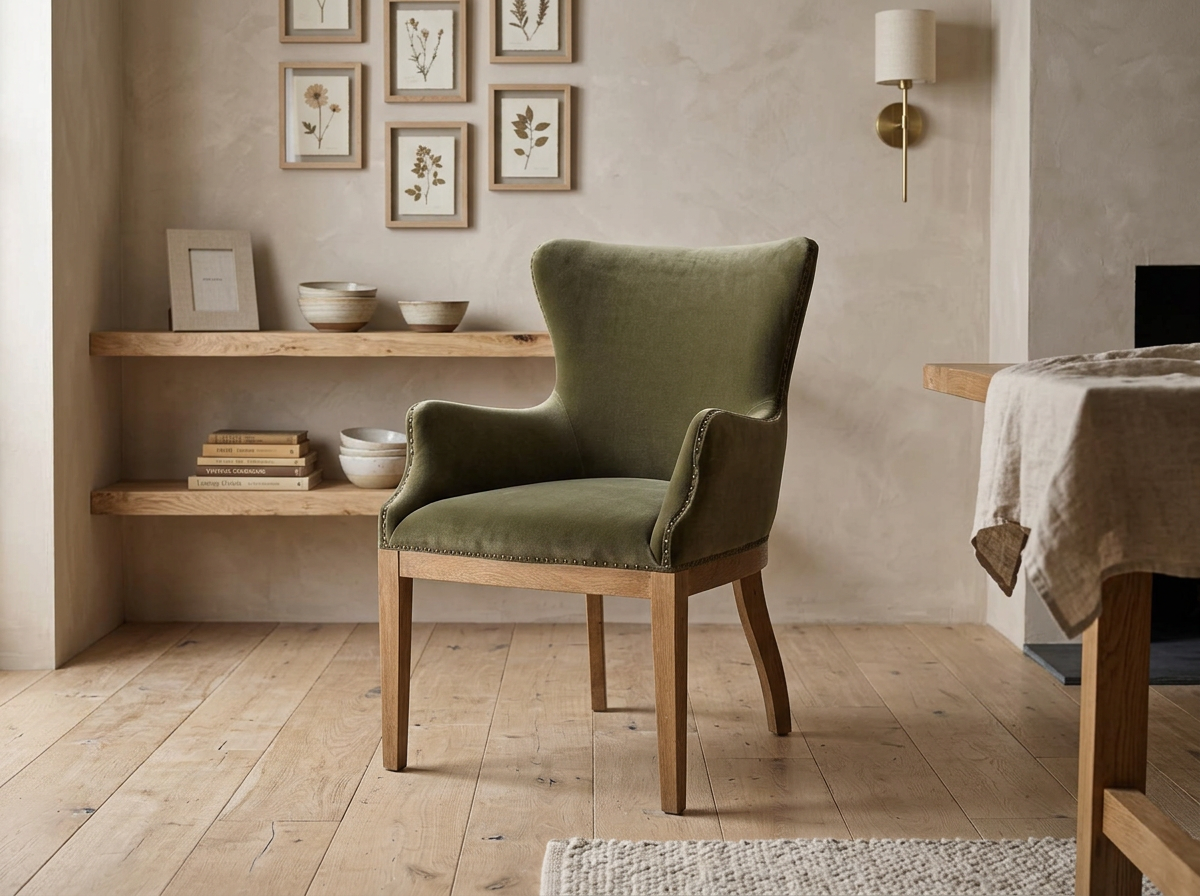 Olive Green Velvet Dining Chair with Ash Frame