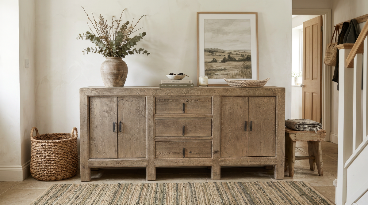Antique Elm Sideboard 4 doors/3 drawers