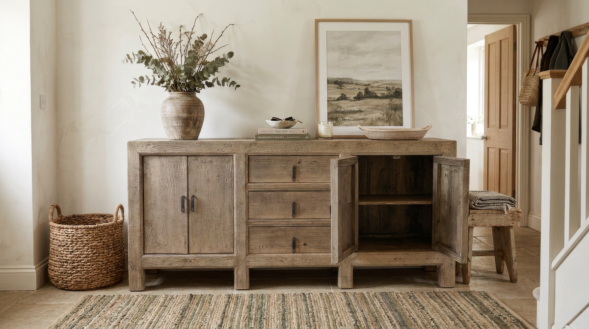 Antique Elm Sideboard 4 doors/3 drawers