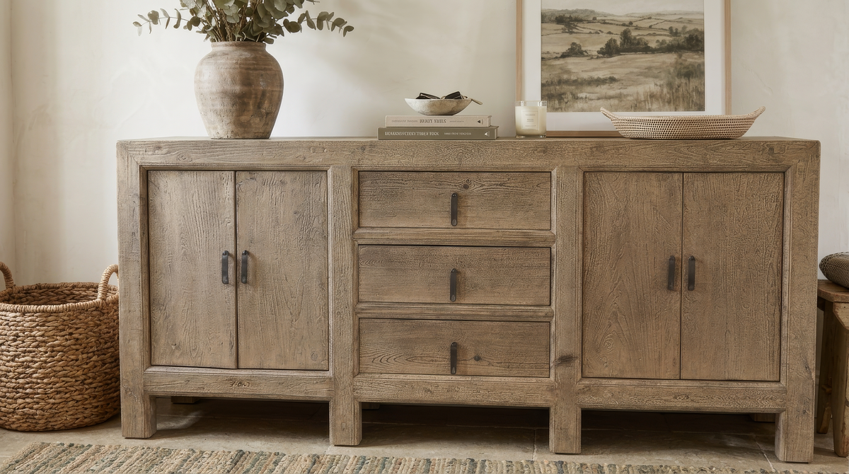 Antique Elm Sideboard 4 doors/3 drawers