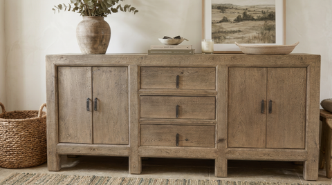 Antique Elm Sideboard 4 doors/3 drawers